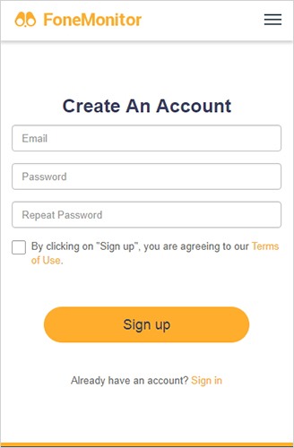 Register for a personal account in Fonemonitor