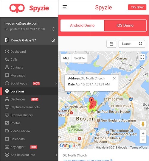 Spyzie-Real-time location tracking