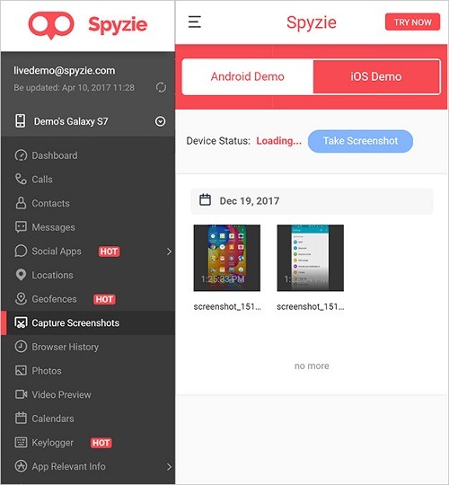 Spyzie-Instant Real-time Screenshots
