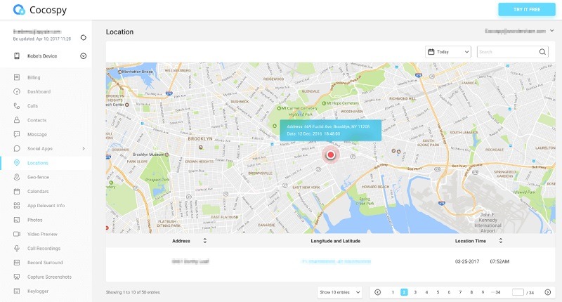 Cocospy to track the live location of the device